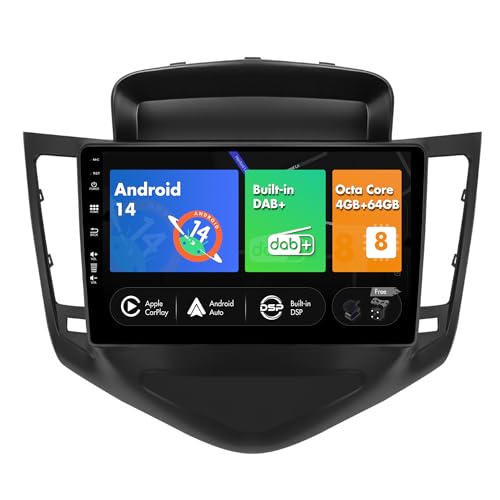 SXAUTO Android 13 -[Built-in DAB]- IPS Autoradio für Chevrolet Cruze (2009-2014) - Eingebaut Carplay/Android Auto - LED Kamera + MIC - 4G+64G - 360-CAM Lenkradsteuerung Fast-Boot WiFi - 2 Din 9 Zoll von BXLIYER