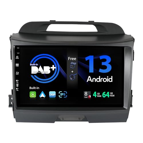 SXAUTO Android 13 [Built-in DAB] IPS Autoradio für Kia Sportage (2010-2015) - Eingebaut Carplay/Android Auto - LED Kamera + MIC - 4G+64G - DSP 360-CAM Lenkradsteuerung Fast-Boot - 2 Din 9 Zoll von BXLIYER