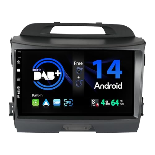 SXAUTO Android 13 [Built-in DAB] IPS Autoradio für Kia Sportage (2010-2015) - Eingebaut Carplay/Android Auto - LED Kamera + MIC - 4G+64G - DSP 360-CAM Lenkradsteuerung Fast-Boot - 2 Din 9 Zoll von BXLIYER