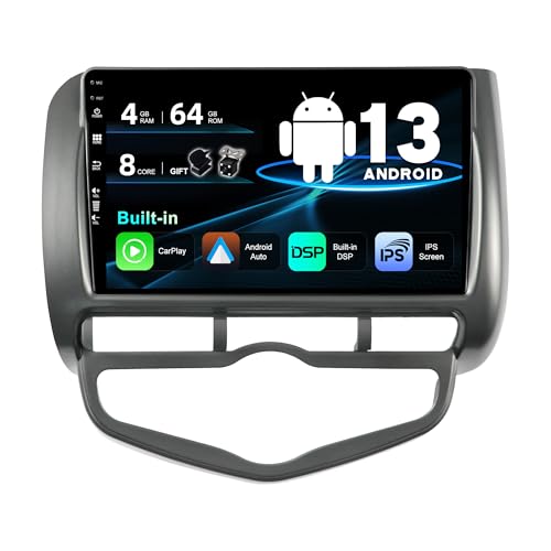 SXAUTO Android 13 IPS Autoradio für Honda Fit/City/Jazz (2002-2007) - Eingebaut Carplay/Android Auto/DSP - LED Kamera + MIC - 4G+64G - DAB 360-CAM Lenkradsteuerung Fast-Boot WiFi AHD - 2 Din 9 Zoll von BXLIYER