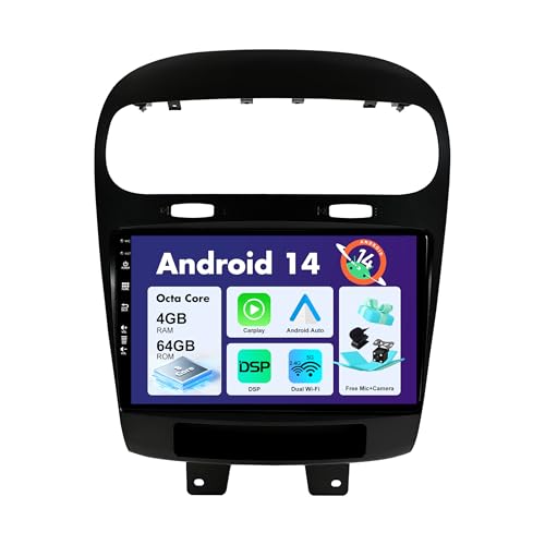 SXAUTO Android 14 Autoradio für FIAT Freemont Dodge Journey Leap (2012-2020) - Wireless CarPlay/Android Auto - Kamera + MIC - 4G+64G - DAB 360-CAM Lenkradsteuerung WiFi Bluetooth - 2 Din IPS 9 Zoll von BXLIYER
