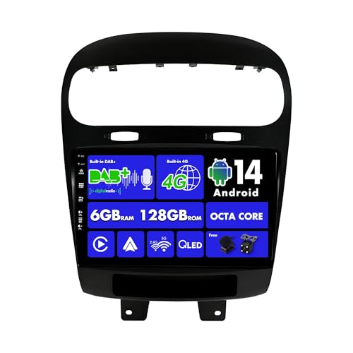 SXAUTO Android 14 [Built-in 4G & DAB] 6G+128G - Autoradio für Fiat Freemont Dodge Journey Leap (2012-2020) - Dual Band WiFi - CarPlay Android Auto - Kamera + MIC - Lenkradsteuerung - QLED 9 Zoll 2 Din von BXLIYER