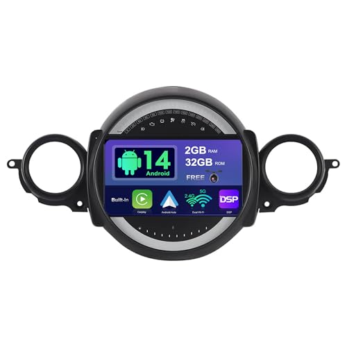 SXAUTO Android 14 IPS Autoradio für BMW Mini Cooper R55 R56 (2007-2013) - Eingebaut CarPlay Android Auto - Rückfahrkamera KOSTENLOS - 2G+32G - Lenkradsteuerung DAB Fast-Boot Bluetooth - 2 Din 9 Zoll von BXLIYER