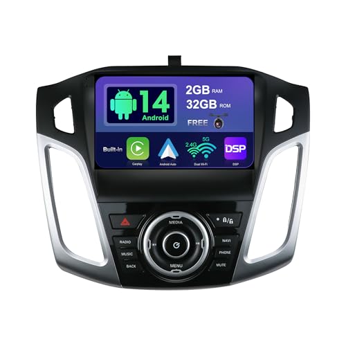 SXAUTO Android 14 IPS Autoradio für Ford Focus (2012-2017) - Eingebaut CarPlay Android Auto - Rückfahrkamera KOSTENLOS - 2G+32G - Lenkradsteuerung DAB Fast-Boot WiFi DSP AHD Bluetooth - 2 Din 9 Zoll von BXLIYER