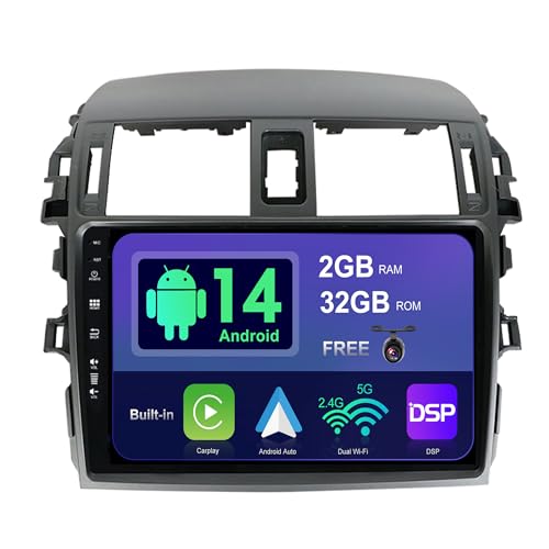 SXAUTO Android 14 IPS Autoradio für Toyota Corolla Altis (2009-2013) - Eingebaut CarPlay Android Auto - Rückfahrkamera KOSTENLOS - 2G+32G - Lenkradsteuerung DAB Fast-Boot Bluetooth - 2 Din 9 Zoll von BXLIYER