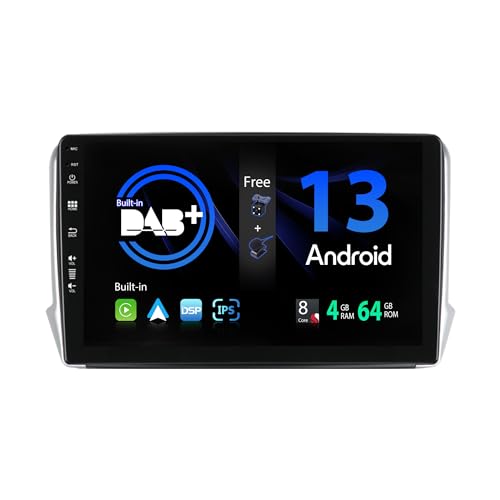 SXAUTO [Built-in DAB] Android 13 Autoradio für Peugeot 208/2008 (2012-2018) - Eingebaut Carplay/Android Auto/DSP - Kamera + MIC - 4G+64G - AHD 360-CAM Lenkradsteuerung Fast-Boot - 2 Din IPS 10.1 Zoll von BXLIYER