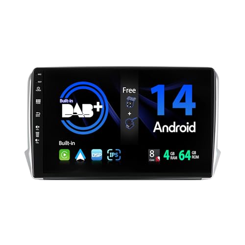 SXAUTO [Built-in DAB] Android 13 Autoradio für Peugeot 208/2008 (2012-2018) - Eingebaut Carplay/Android Auto/DSP - Kamera + MIC - 4G+64G - AHD 360-CAM Lenkradsteuerung Fast-Boot - 2 Din IPS 10.1 Zoll von BXLIYER