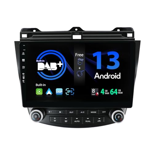 SXAUTO -Built-in DAB- Android 13 IPS Autoradio für Honda Accord 7th (2002-2007) - Eingebaut Carplay/Android Auto - Kamera + MIC - 4G+64G - 360-CAM Lenkradsteuerung Fast-boot WIFI DSP - 2 Din 10.1 Zoll von BXLIYER