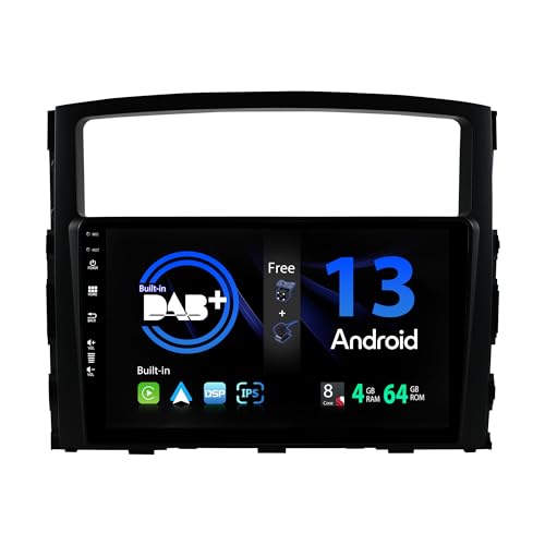 SXAUTO [Built-in DAB] Android 13 Autoradio für Mitsubishi Pajero 4 V80 V90 (2006-2014) - Eingebaut Carplay/Android Auto - Kamera + MIC - 4G+64G - 360-CAM Lenkradsteuerung Fast-Boot - 2 Din IPS 9 Zoll von BXLIYER