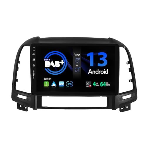 SXAUTO - Built-in DAB - Android 13 IPS Autoradio für Hyundai Santa FE (2006-2012) - Eingebaut Carplay/Android Auto - LED Kamera + MIC - 4G+64G - 360-CAM Lenkradsteuerung Fast-Boot WiFi - 2 Din 9 Zoll von BXLIYER