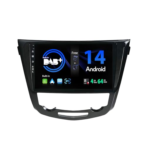 SXAUTO -Built-in DAB- Android 14 IPS Autoradio für Nissan X-Trail Qashqai J11 Rouge(2014-2018) - Eingebaut Carplay/Android Auto - Kamera + MIC - 4G+64G - 360-CAM SWC Fast-Boot WiFi - 2 Din 10.1 Zoll von BXLIYER