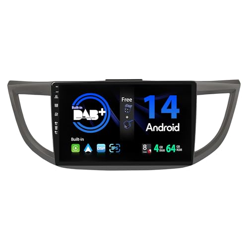 SXAUTO -Built-in DAB- Android 14 IPS Autoradio für Honda CRV (2012-2016) - Eingebaut Carplay/Android Auto - Kamera + MIC - 4G+64G - 360-CAM Lenkradsteuerung Fast-Boot WiFi DSP - 2 Din 10.1 Zoll von BXLIYER