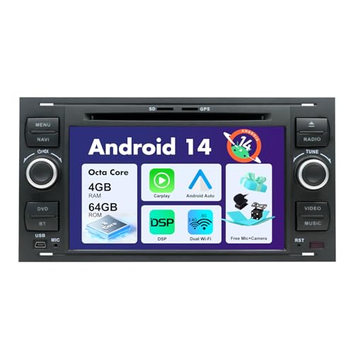 SXAUTO IPS Autoradio Android 12 Passt für Ford C-Max/Focus/Galaxy/Kuga/S-Max/Transit/Mondeo - [Built-in Carplay/Android Auto/DSP] - Kamera KOSTENLOS - [4G+64G] - 2 Din - Unterstützen DAB SWC 4G WiFi von BXLIYER