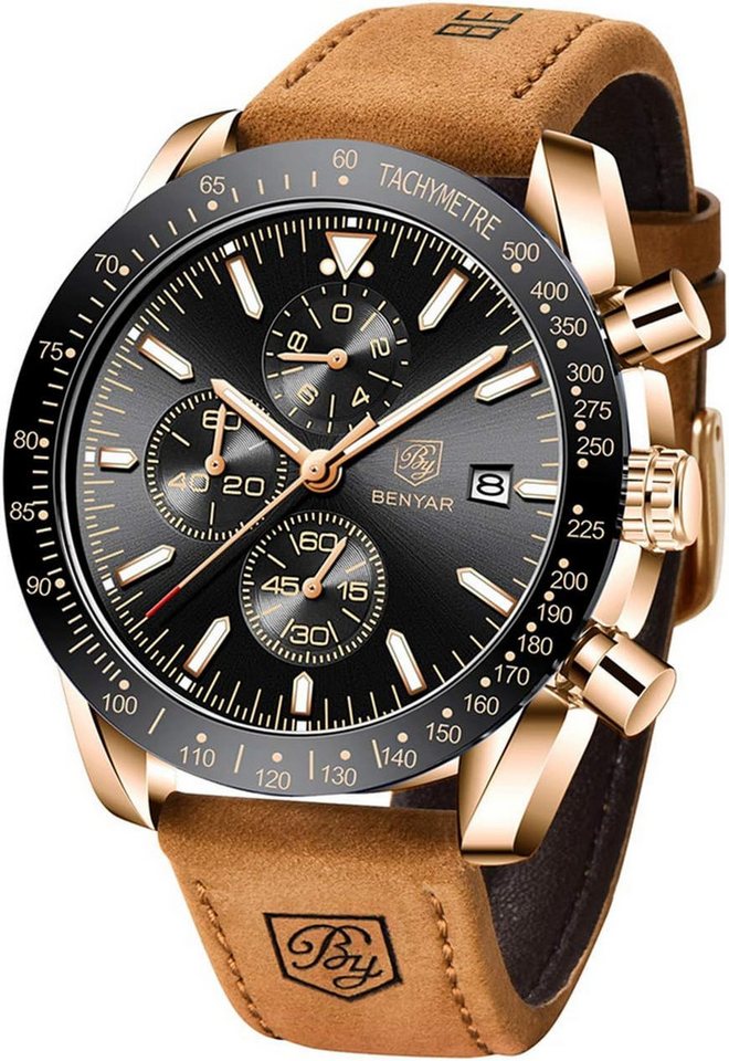 BY BENYAR Fur Herren Quarz Sport Chronograph Mode Marken Business Watch, Wasserdicht Kratzfest Analog Automatik Datum Elegantes von BY BENYAR