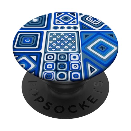 Geometrische Quadrate, Blau und Weiß, mediterranes Muster 2 PopSockets Klebender PopGrip Geometrische Quadrate, Blau und Weiß, mediterranes Muster 2 PopSockets Klebender PopGrip von BY CRADOX CREATIVE