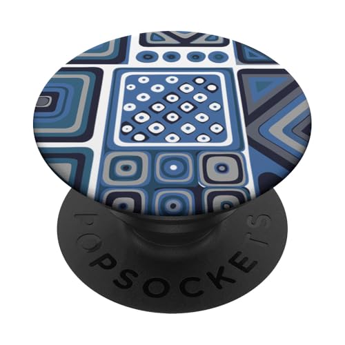 Geometrische Quadrate, blau und weiß, mediterranes Muster PopSockets Klebender PopGrip Geometrische Quadrate, blau und weiß, mediterranes Muster PopSockets Klebender PopGrip von BY CRADOX CREATIVE