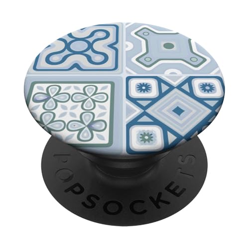 Geometrische Quadrate, blaues mediterranes Muster PopSockets Klebender PopGrip Geometrische Quadrate, blaues mediterranes Muster PopSockets Klebender PopGrip von BY CRADOX CREATIVE