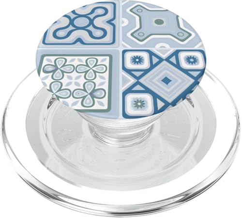 Geometrische Quadrate, blaues mediterranes Muster PopSockets PopGrip für MagSafe Geometrische Quadrate, blaues mediterranes Muster PopSockets PopGrip für MagSafe von BY CRADOX CREATIVE