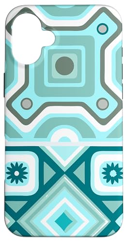 Geometrische Quadrate Aqua und Türkis mediterranes Muster Hülle für iPhone 16 Plus Geometrische Quadrate Aqua und Türkis mediterranes Muster Hülle für iPhone 16 Plus von BY CRADOX CREATIVE