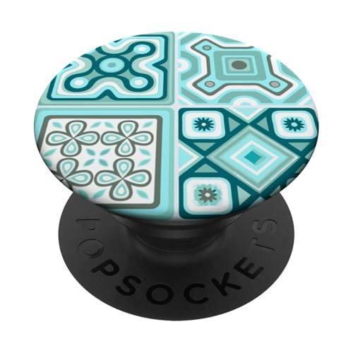 Geometrische Quadrate Aqua und Türkis mediterranes Muster PopSockets Klebender PopGrip Geometrische Quadrate Aqua und Türkis mediterranes Muster PopSockets Klebender PopGrip von BY CRADOX CREATIVE