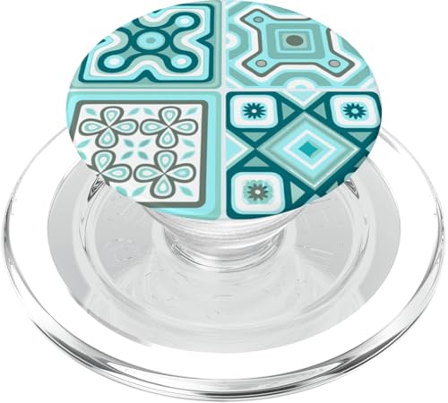 Geometrische Quadrate Aqua und Türkis mediterranes Muster PopSockets PopGrip für MagSafe Geometrische Quadrate Aqua und Türkis mediterranes Muster PopSockets PopGrip für MagSafe von BY CRADOX CREATIVE