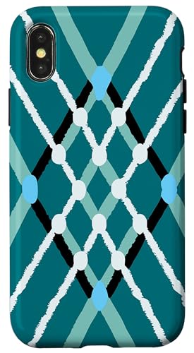 Geometrisches abstraktes Muster, Retro-Linie, Kunst, blaugrüne Kreuze Hülle für iPhone X/XS Geometrisches abstraktes Muster, Retro-Linie, Kunst, blaugrüne Kreuze Hülle für iPhone X/XS von BY CRADOX CREATIVE