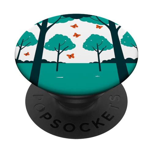 Schmetterlinge und Bäume abstraktes Design in Blaugrün und Weiß PopSockets Klebender PopGrip Schmetterlinge und Bäume abstraktes Design in Blaugrün und Weiß PopSockets Klebender PopGrip von BY CRADOX CREATIVE
