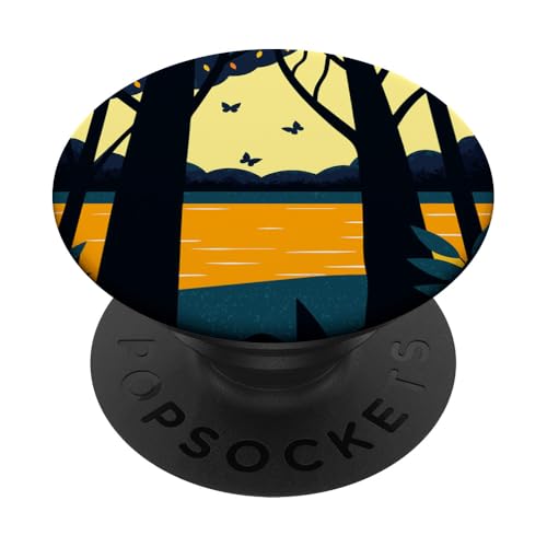 Schmetterlinge und Baum abstraktes Design in Dunkelblau und Gelb PopSockets Klebender PopGrip Schmetterlinge und Baum abstraktes Design in Dunkelblau und Gelb PopSockets Klebender PopGrip von BY CRADOX CREATIVE