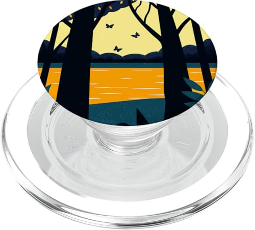 Schmetterlinge und Baum abstraktes Design in Dunkelblau und Gelb PopSockets PopGrip für MagSafe von BY CRADOX CREATIVE