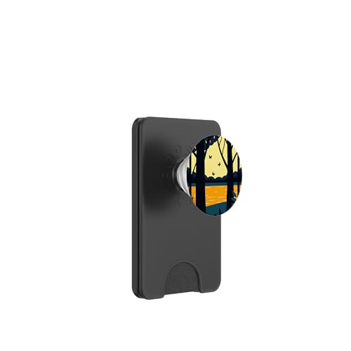 Schmetterlinge und Baum abstraktes Design in Dunkelblau und Gelb PopSockets PopWallet für MagSafe von BY CRADOX CREATIVE