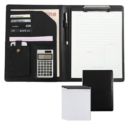 Konferenzmappe, Binders Clipboard Ordner Leder Lagerung Zwischenablage Dokument Organizer mit Notebook(Black) von BYALORTEX