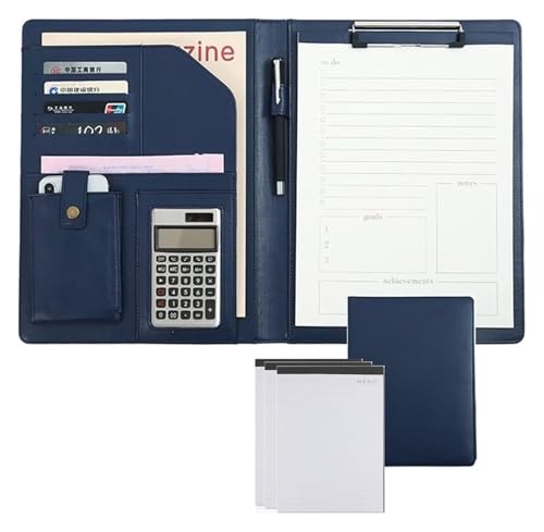 Konferenzmappe, Binders Clipboard Ordner Leder Lagerung Zwischenablage Dokument Organizer mit Notebook(Blue) von BYALORTEX