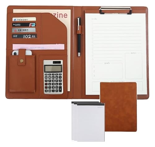 Konferenzmappe, Binders Clipboard Ordner Leder Lagerung Zwischenablage Dokument Organizer mit Notebook(Brown) von BYALORTEX