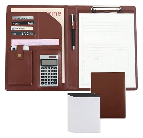 Konferenzmappe, Binders Clipboard Ordner Leder Lagerung Zwischenablage Dokument Organizer mit Notebook(Brown a) von BYALORTEX