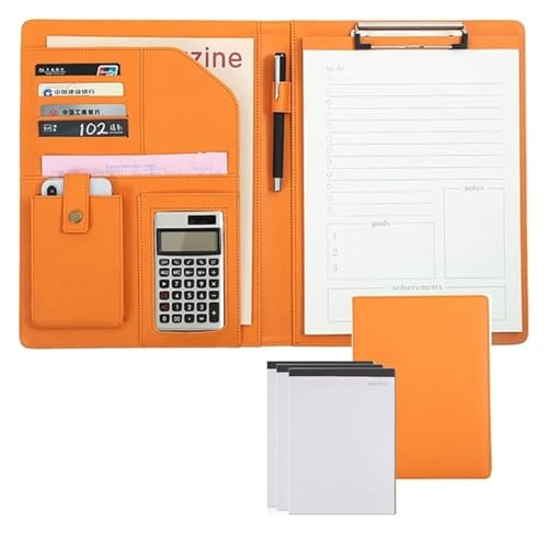 Konferenzmappe, Binders Clipboard Ordner Leder Lagerung Zwischenablage Dokument Organizer mit Notebook(Orange) von BYALORTEX
