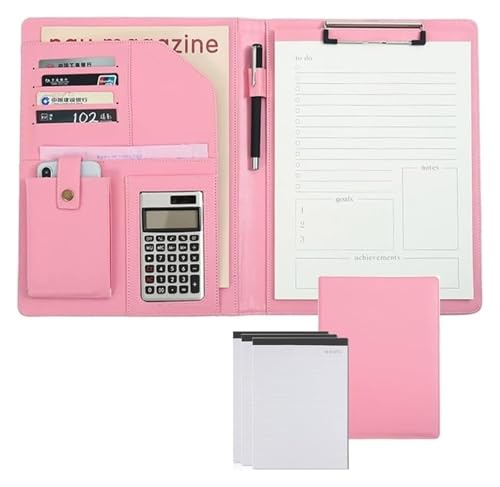 Konferenzmappe, Binders Clipboard Ordner Leder Lagerung Zwischenablage Dokument Organizer mit Notebook(Pink) von BYALORTEX