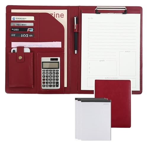 Konferenzmappe, Binders Clipboard Ordner Leder Lagerung Zwischenablage Dokument Organizer mit Notebook(Red) von BYALORTEX