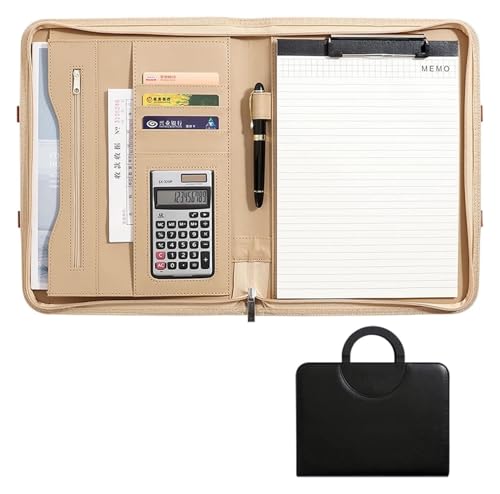 Konferenzmappe, Business-Case-Organizer mit Reißverschluss for Damen und Herren mit Griff, Notizblock, Lebenslauf und Dokumenten(Black) von BYALORTEX