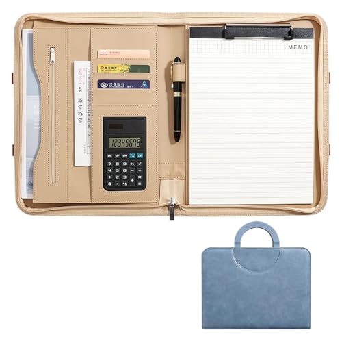 Konferenzmappe, Business-Case-Organizer mit Reißverschluss for Damen und Herren mit Griff, Notizblock, Lebenslauf und Dokumenten(Blue) von BYALORTEX