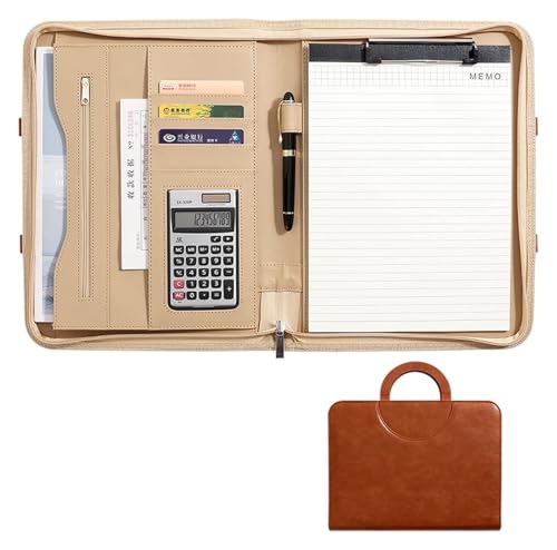 Konferenzmappe, Business-Case-Organizer mit Reißverschluss for Damen und Herren mit Griff, Notizblock, Lebenslauf und Dokumenten(Brown) von BYALORTEX