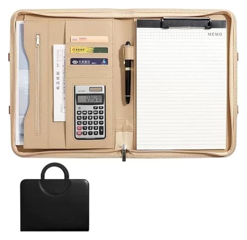 Konferenzmappe, Portfolios Binder Professionelle Kunstleder Reise-Organizer-Tasche mit Griff for Tablet-Dokumente(Black) von BYALORTEX