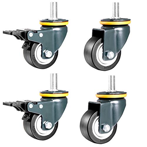 Lenkrolle Räder Trolley, 1,6 Zoll / 50 mm Gewinde M10 Möbelrollen mit Bremse, drehbar, leise, staubdicht, PU, ​​160 kg(Black,1.6inch M10) von BYALORTEX