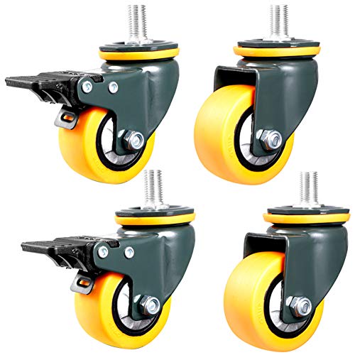 Lenkrolle Räder Trolley, 1,6 Zoll / 50 mm Gewinde M10 Möbelrollen mit Bremse, drehbar, leise, staubdicht, PU, ​​160 kg(Yellow,1.6inch M10) von BYALORTEX