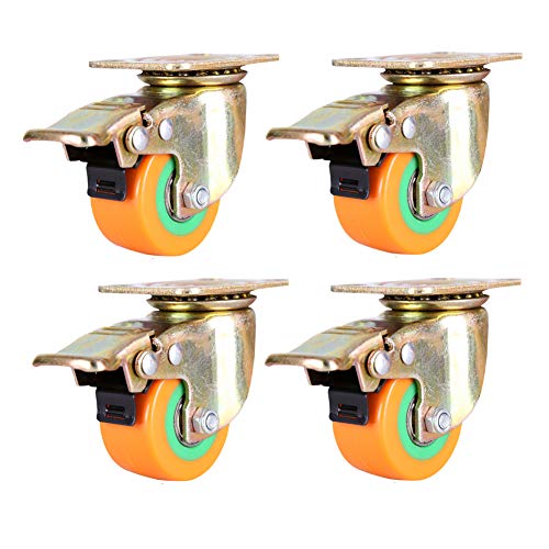 Lenkrolle Räder Trolley, 2 Zoll 50 mm Hochleistungsräder for Möbel 360 kg Plattenschwenkrad mit Bremse Universal Geräuschlos(2inch with brake) von BYALORTEX