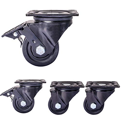 Lenkrolle Räder Trolley, 4 x leise Nylonräder, Universal-Drehgelenk, 2 Zoll 50 mm, Schwerlast 900 kg, Industrieplatte mit Stahlhalterung(Black,2.5inch 2brake+2swivel) von BYALORTEX
