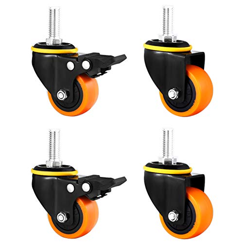 Lenkrolle Räder Trolley, Möbelräder, 2 Zoll, 50 mm Gewinde, M8, mit Bremse, leise, PU, ​​strapazierfähig, 280 kg, drehbar, staubdicht(M8 2brake+2swivel) von BYALORTEX