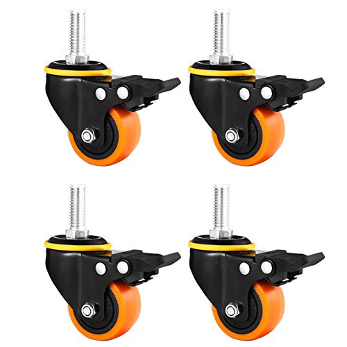 Lenkrolle Räder Trolley, Möbelräder, 2 Zoll, 50 mm Gewinde, M8, mit Bremse, leise, PU, ​​strapazierfähig, 280 kg, drehbar, staubdicht(M8 4brake) von BYALORTEX