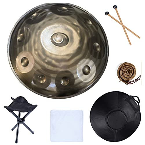 BYBDOG 432 Hz Handpan-Drums-Sets, d-Moll 22 Zoll 10/12-Noten-Stahl-Handtrommel mit weicher Handpan-Tasche, 2 Handpan-Schlägeln, Handpan-Ständer von BYBDOG