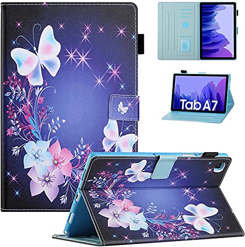 BYCeKe Hülle für Samsung Galaxy Tab A7 10,4 Zoll 2020 (SM-T500 / T505 / T507), PU Leder Stoßfest Schutzhülle Case mit Automatische Schlafen/Wachen und Standfunktion, Schmetterling und Blumen von BYCeKe