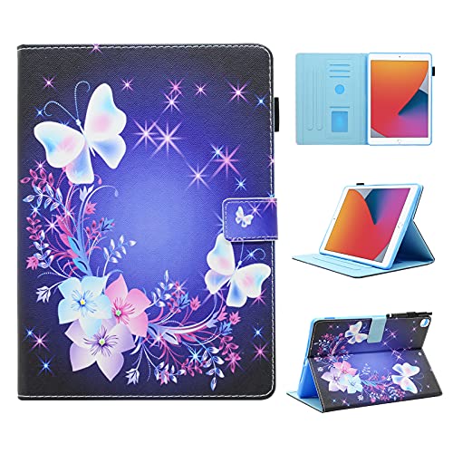 BYCeKe Hülle für iPad 9/8/7 Generation (10.2 Zoll, Modell 2021/2020/2019), iPad Air 3 Hülle, Premium Leder Case Schutzhülle mit Schlafen/Wachen & Standfunktion - Schmetterling von BYCeKe